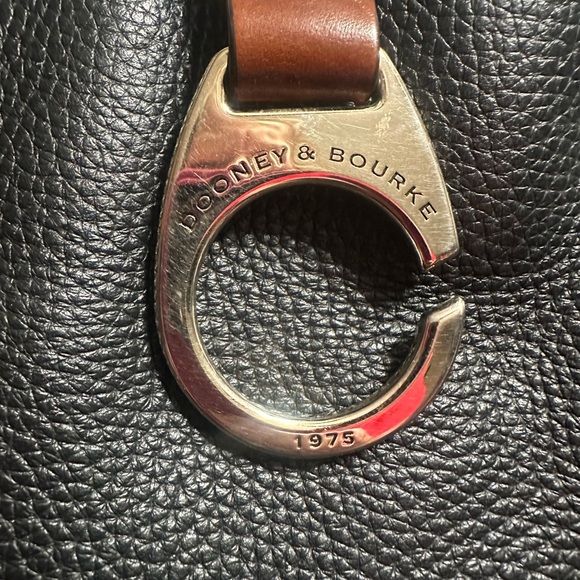 Dooney & Bourke black & brown leather shoulder bag with gold “C” ring/clasp. - Picture 11 of 13